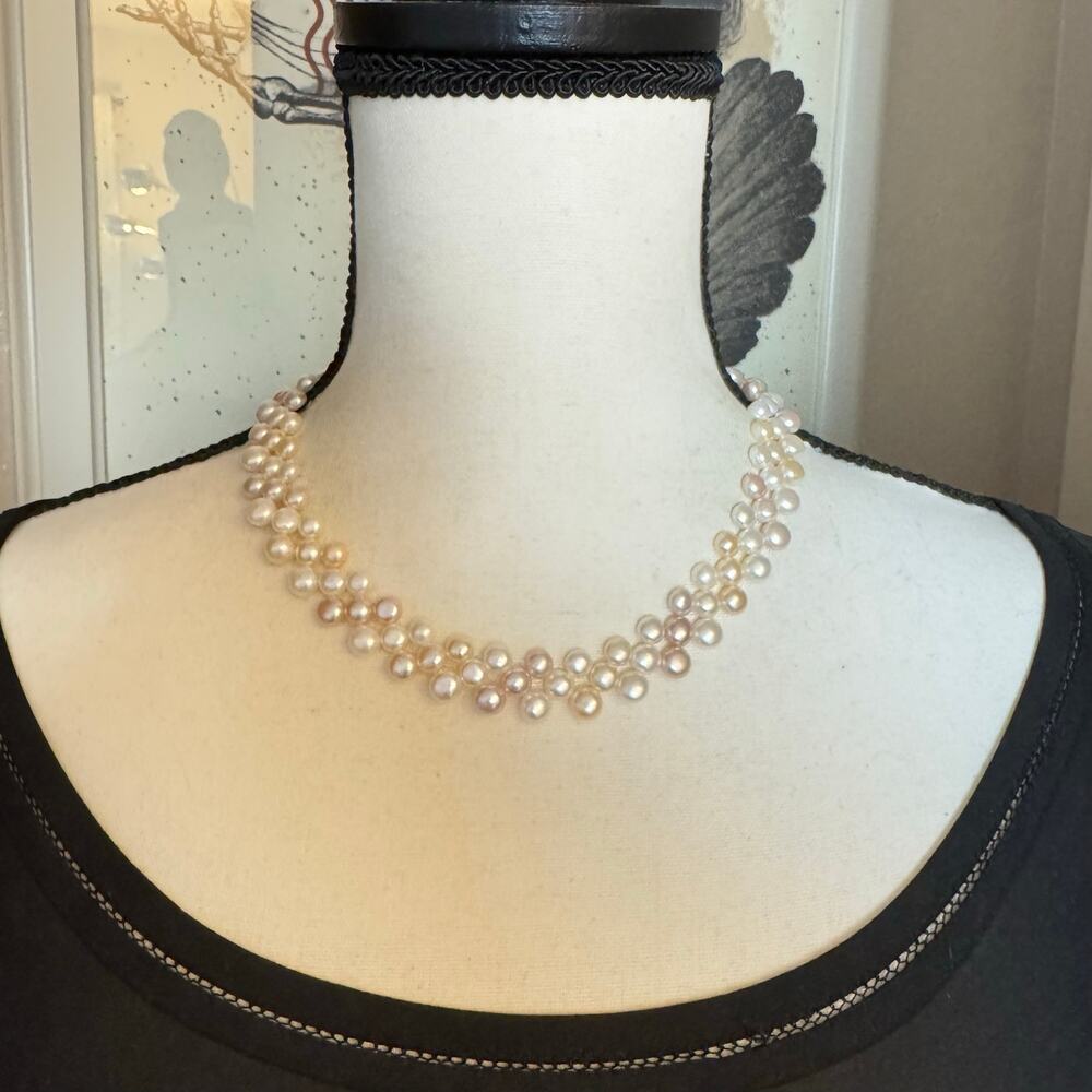 Layered Genuine Button Pearl Necklace Cream Peach Pink Wedding Season Bridal - Picture 13 of 15